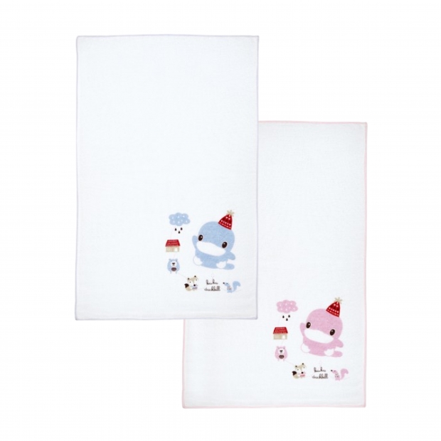 056881-kuku 2381狐狸熊單印緹花紗布澡巾2入-藍.粉_工作區域 1.jpg